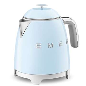 SMEG Mini 50's Retro Style 3 Cup Electric Kettle with Double Wall Anti Slip Base and Water Level Indicator (Pastel Blue)