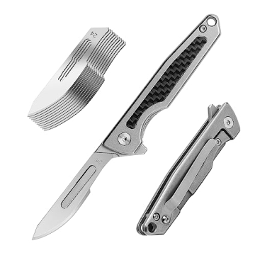 ITOKEY Titanium Folding Scalpel, Slim Razor Knife with Frame Lock, 10pcs #24 Replaceable Carbon Stee...