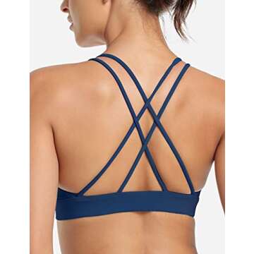 YEOREO Bella Sports Bra for Women V-Neck Strappy Criss-Cross Back Yoga Bra Padded Fitness Crop Top Blue XS