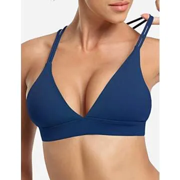 YEOREO Bella Sports Bra for Women V-Neck Strappy Criss-Cross Back Yoga Bra Padded Fitness Crop Top Blue XS