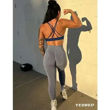 YEOREO Bella Sports Bra for Women V-Neck Strappy Criss-Cross Back Yoga Bra Padded Fitness Crop Top Blue XS