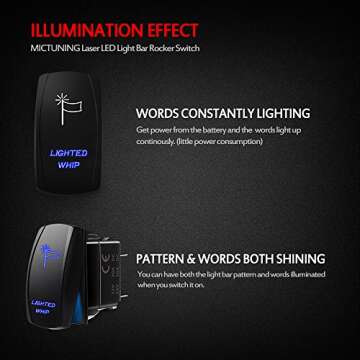 Buy MICTUNING 5Pin LED Lighted Rocker Switch 20A 12V