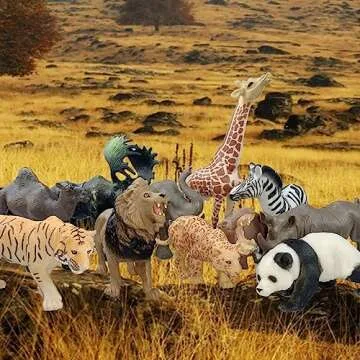 RUSON 12 Pcs Realistic Jungle Animal Figurines, Safari Animals Figures Toys Cake Topper Plastic African Wild Zoo Animals Playset Party Supplies for Kids Toddlers
