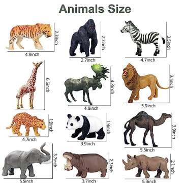 RUSON 12 Pcs Realistic Jungle Animal Figurines, Safari Animals Figures Toys Cake Topper Plastic African Wild Zoo Animals Playset Party Supplies for Kids Toddlers