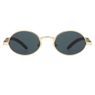 JOVAKIT Trendy Oval Sunglasses for Women Fashion Retro Vintage Small Oval Sun Glasses Classic Oval Metal Frame Shades (Gold/Grey)