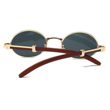 JOVAKIT Trendy Oval Sunglasses for Women Fashion Retro Vintage Small Oval Sun Glasses Classic Oval Metal Frame Shades (Gold/Grey)