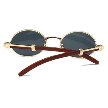 JOVAKIT Trendy Oval Sunglasses for Women Fashion Retro Vintage Small Oval Sun Glasses Classic Oval Metal Frame Shades (Gold/Grey)