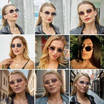 JOVAKIT Trendy Oval Sunglasses for Women Fashion Retro Vintage Small Oval Sun Glasses Classic Oval Metal Frame Shades (Gold/Grey)