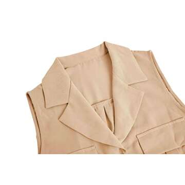 Womens Button Down Lapel Collar Tank Tops with Pockets V Neck Loose Casual Summer Sleeveless Chiffon Shirts Beige S