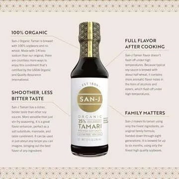 San-J - Organic Gluten Free Tamari Soy Sauce with 25% Less Sodium - Specially Brewed - Made with 100% Whole Soy - 20 oz. Bottles - 2 Pack