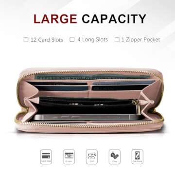 Travelambo Womens Wallet Tassel Bifold Ladies Clutch Wristlet Wrist strap Long Purse (Access Pink Champagne)