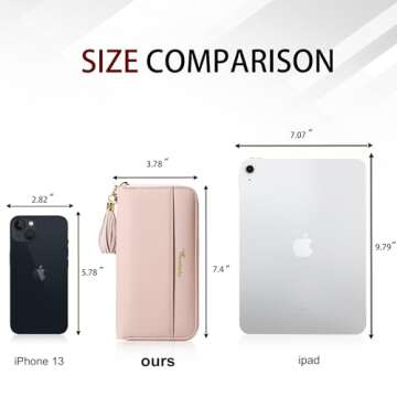 Travelambo Womens Wallet Tassel Bifold Ladies Clutch Wristlet Wrist strap Long Purse (Access Pink Champagne)