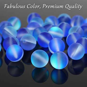 Matte Blue Aurora Crystal Glass Beads, 10MM Frosted Glitter Shining Mermaid Round Loose Beads, Rainbow Holographic Synthetic Moonstone for Jewelry Making DIY Bracelet