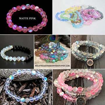 Matte Blue Aurora Crystal Glass Beads, 10MM Frosted Glitter Shining Mermaid Round Loose Beads, Rainbow Holographic Synthetic Moonstone for Jewelry Making DIY Bracelet