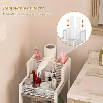 Yuyetuyo Hair Tool Organizer Bathroom Storage Shelf 3-Tier Hair Dryer Holder with 3 Grids - Makeup O...
