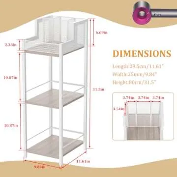 Yuyetuyo Hair Tool Organizer Bathroom Storage Shelf 3-Tier Hair Dryer Holder with 3 Grids - Makeup Organizer Slim Floor Stand, Cosmetic Shelf Flat/Curling Irons Hair Straighteners Holder -White