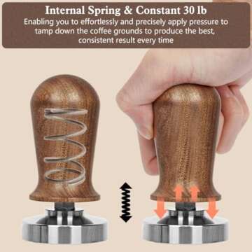 Y-Step 51mm Espresso Tamper Set, 30 lb Consistent Pressure Calibrated Coffee Tamper with Spring Loaded, Silicone Mat, Coffee Stirrer Espresso Distribution Tool, Wooden Barista Kit for Espresso Machine