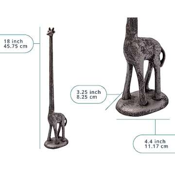 Paper Towel Holder or Free Standing Toilet Paper Holder- Cast Iron Giraffe Paper Holder - Bathroom Toilet Paper Holder or Stand Up Paper Towel Holder - Rustic Silver w/Vintage Finish by Comfify