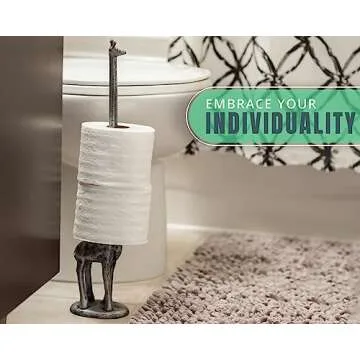 Paper Towel Holder or Free Standing Toilet Paper Holder- Cast Iron Giraffe Paper Holder - Bathroom Toilet Paper Holder or Stand Up Paper Towel Holder - Rustic Silver w/Vintage Finish by Comfify