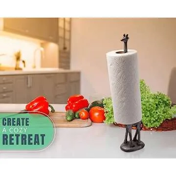 Paper Towel Holder or Free Standing Toilet Paper Holder- Cast Iron Giraffe Paper Holder - Bathroom Toilet Paper Holder or Stand Up Paper Towel Holder - Rustic Silver w/Vintage Finish by Comfify