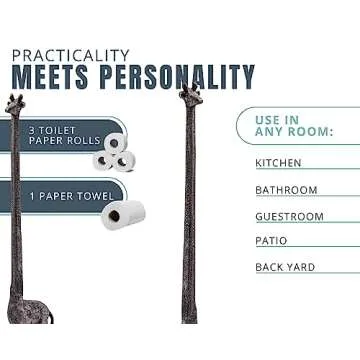 Paper Towel Holder or Free Standing Toilet Paper Holder- Cast Iron Giraffe Paper Holder - Bathroom Toilet Paper Holder or Stand Up Paper Towel Holder - Rustic Silver w/Vintage Finish by Comfify