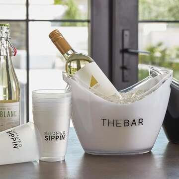 Santa Barbara Design Studio SIPS Ice Bucket Acrylic Double-Handle Black and White Champagne Bucket, 10.8" Wide, The Bar