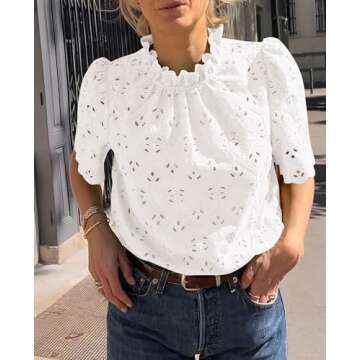Trendy White Eyelet Blouse for Women Summer 2025