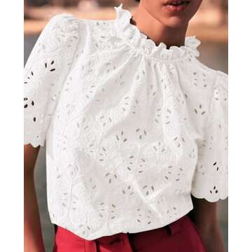 Trendy White Eyelet Blouse for Women Summer 2025