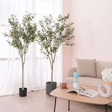 Hobyhoon Artificial Olive Tree, 6FT Tall Faux Silk Plant Artificial Tree in Potted Oliver Branch Leaves and Fruits for Modern Home Decor Indoor