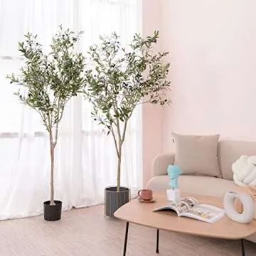 Hobyhoon Artificial Olive Tree, 6FT Tall Faux Silk Plant Artificial Tree in Potted Oliver Branch Leaves and Fruits for Modern Home Decor Indoor