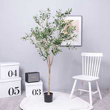 Hobyhoon Artificial Olive Tree, 6FT Tall Faux Silk Plant Artificial Tree in Potted Oliver Branch Leaves and Fruits for Modern Home Decor Indoor