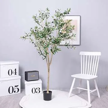 Hobyhoon Artificial Olive Tree, 6FT Tall Faux Silk Plant Artificial Tree in Potted Oliver Branch Leaves and Fruits for Modern Home Decor Indoor