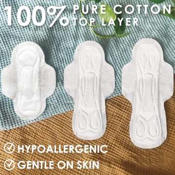 L. Ultra Thin Pads for Women, Super Absorbency, 100% Pure Cotton Top Layer, Unscented Pads with Wings, 56 Count Total