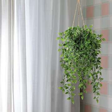 Fake Hanging Plants Indoor - 2 Pack Faux Greenery Plant for Home Decor Artificial Potted Vines with ...