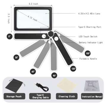 Magnifying Glass with Light,Rechargeable Page Magnifier with 3 Light Modes Magnifying Glass for Read...