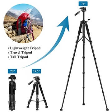 Heavy Duty VICTIV 74” Camera Tripod for DSLR & Phone