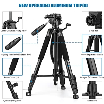 Heavy Duty VICTIV 74” Camera Tripod for DSLR & Phone