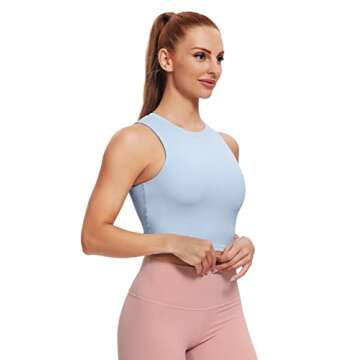 Natural Feelings Sports Bras for Women Removable Padded Yoga Tank Tops Sleeveless Fitness Workout Running Crop Tops Baby Blue
