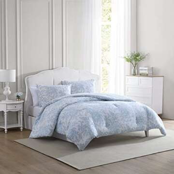 Laura Ashley- King Comforter Set, Cotton Reversible Bedding Set with Matching Sham(s), Farmhouse Hom...