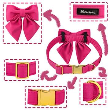 Maca Bates Dog Collar with Rose Red Bow Bowtie for Dogs Solid Colors Sailor Bow Tie Adjustable Break...