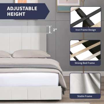 ZAFLY King Platform Bed Frame with Adjustable Headboard,Upholstered King Size Bed Frame with 4 Storage Drawers,Solid Wooden Slat Support,No Box Spring Needed,Easy Assembly (Beige), 21052-K