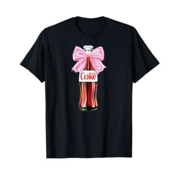 Coca-Cola Company Diet Coke - Classic Bottle With Pink Coquette Bow T-Shirt, Small, Black