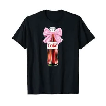 Coca-Cola Company Diet Coke - Classic Bottle With Pink Coquette Bow T-Shirt, Small, Black