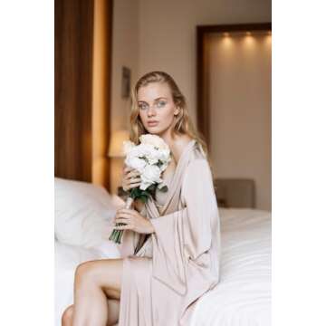 HOTOUCH Silk Robes for Women Long Bridesmaid Wedding Party Satin Robes Sleepwear with Pockets