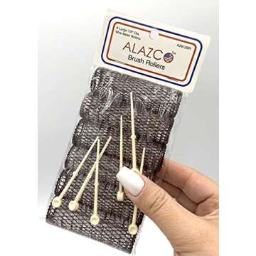 12 pc Vintage Style Hair Rollers BRUSH ROLLERS & 12 PINS - Mesh Hair Curlers with Bristles 3"x 7/8" (12 Large Rollers & Pins)