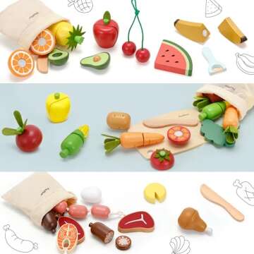 PairPear Wooden Play Food Set for Kids Age 3+