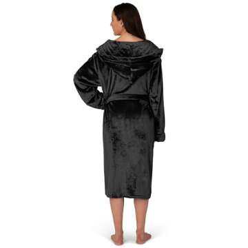 PAVILIA Plush Hooded Robe For Women | Black, Fluffy Soft Bathrobe With Hood | Fuzzy Warm Spa Robe, C...