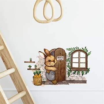 ROFARSO Lifelike Cute Rabbit Wall Sticker - Removable Decal for Nursery and Kids Room Decor