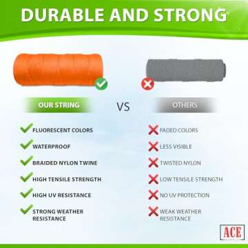 Orange Mason Line String Line - #18 Braided Nylon String - 500 Ft Length - Nylon Twine for Gardening Or Masonry Tools - Perfect Construction String for A String Level, Twine String for Gardening