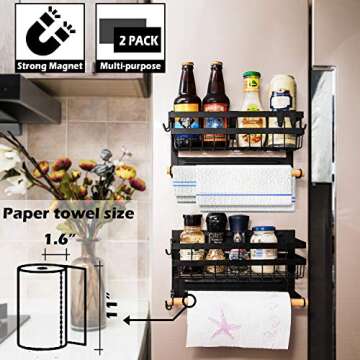 Sleclean Magnetic Spice Rack Organizer for Refrigerator, 2 Pack, Magnetic Paper Towel Holder, Kitche...